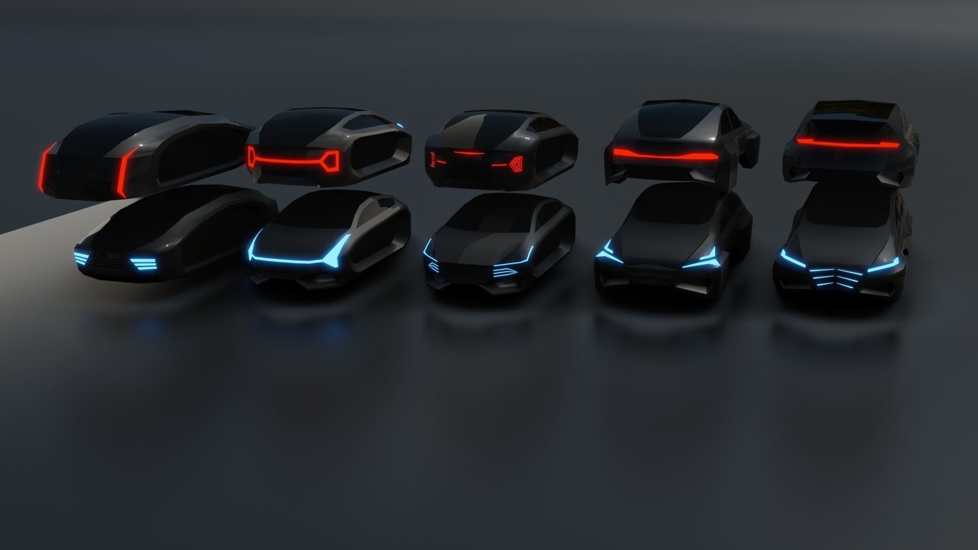 Concept Sci-fi future lowpoly car pack cyberpunk 3D model_1