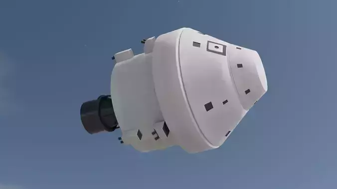 Spaceship 3D model spacecraft flying in sky Low-poly 3D model