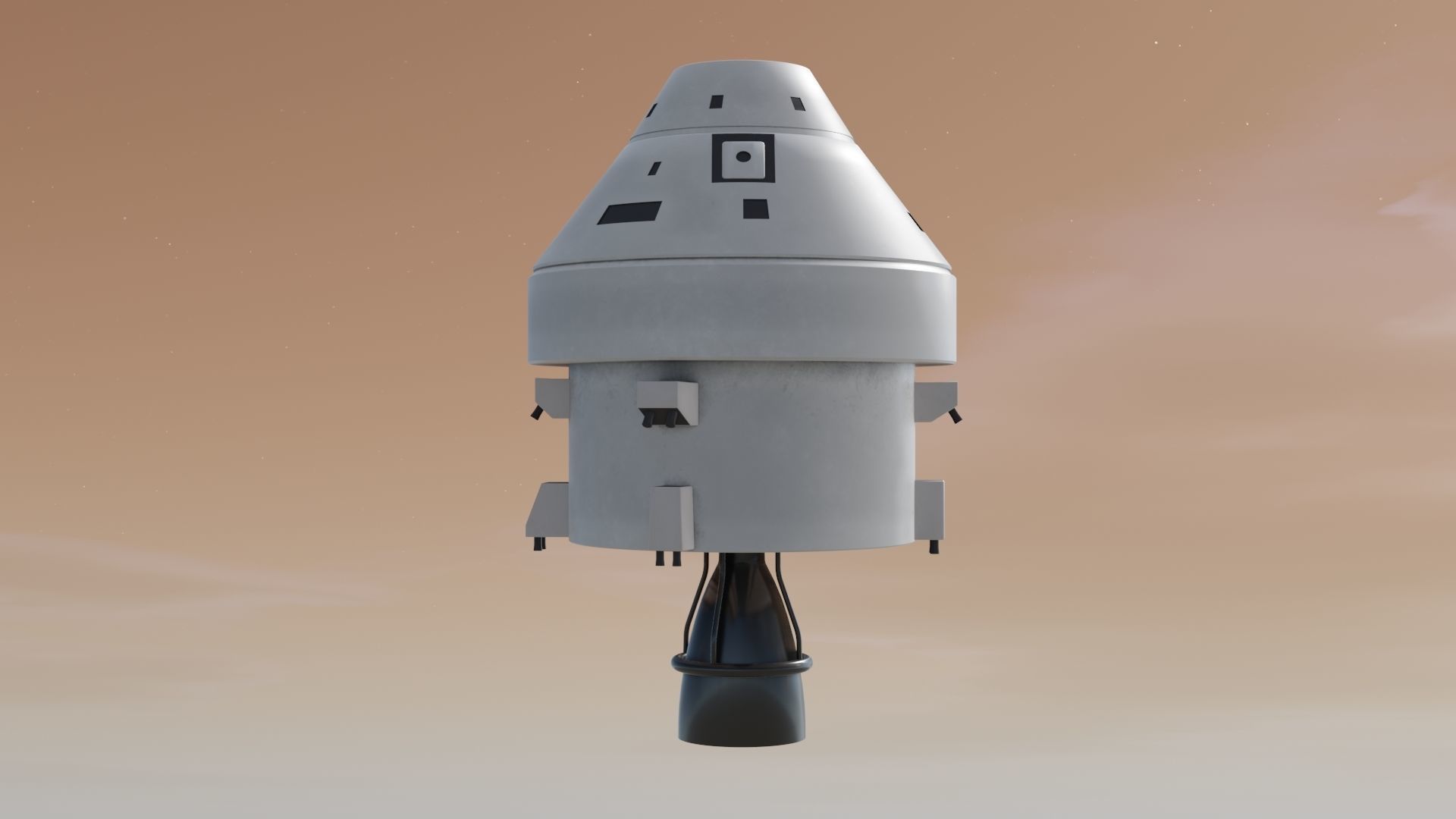 Spaceship 3D model spacecraft flying in sky Low-poly 3D model_5