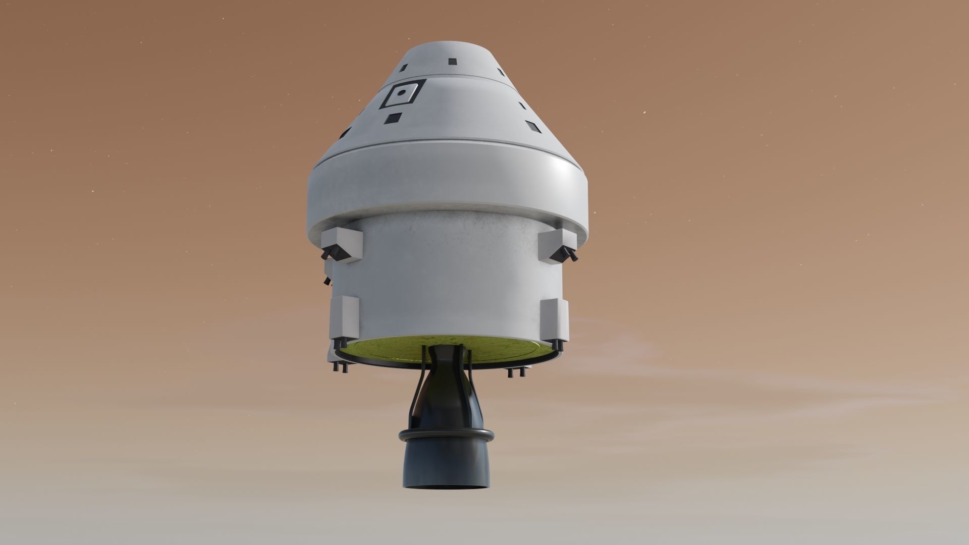 Spaceship 3D model spacecraft flying in sky Low-poly 3D model_4