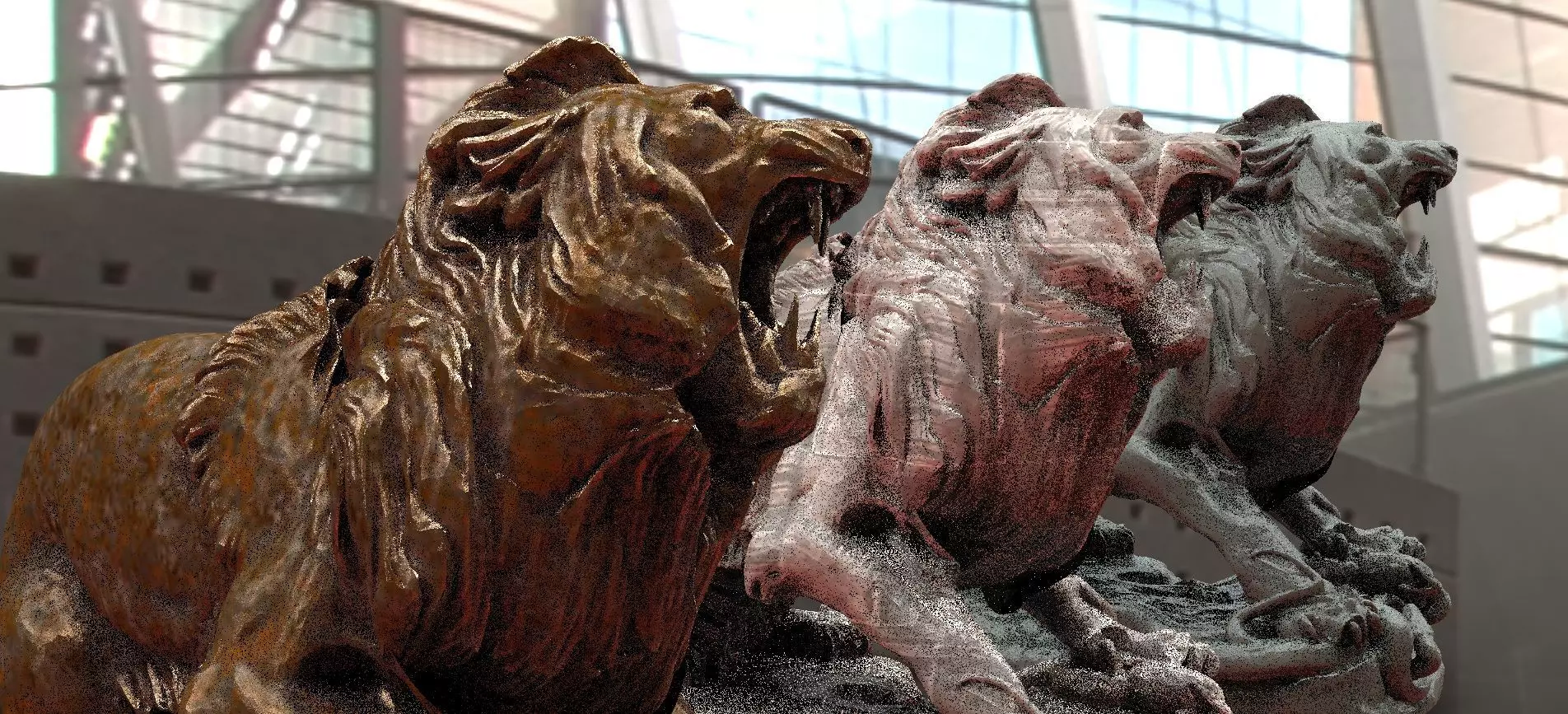 Lion Statue Head up roaring 3D model_0