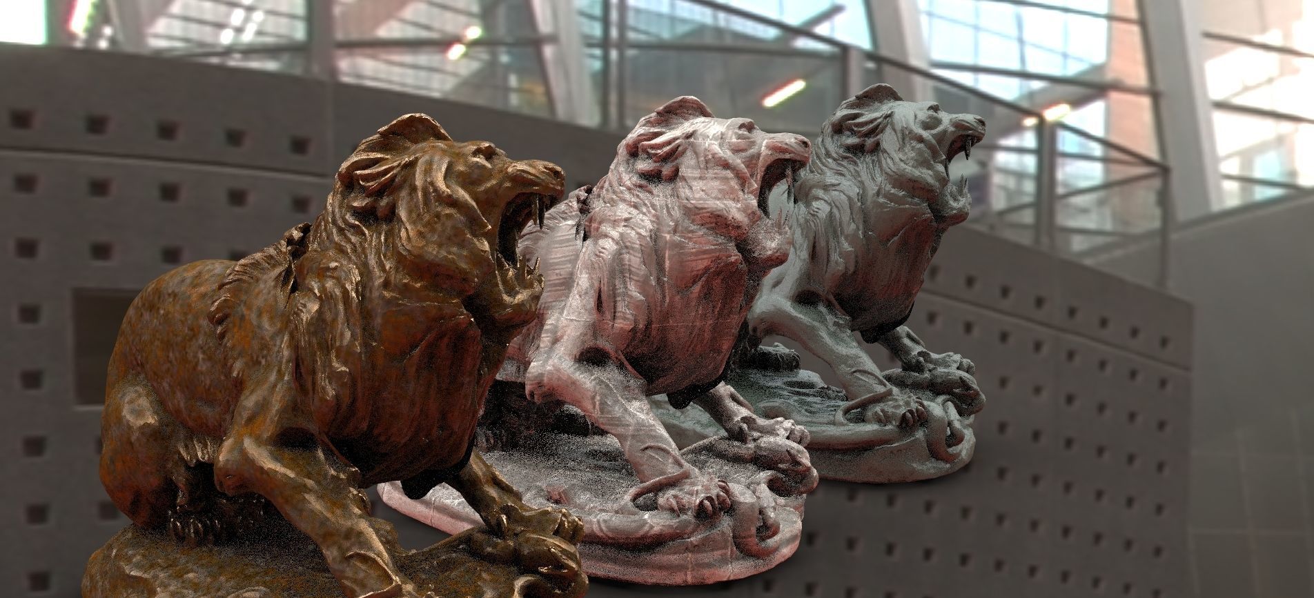 Lion Statue Head up roaring 3D model_5