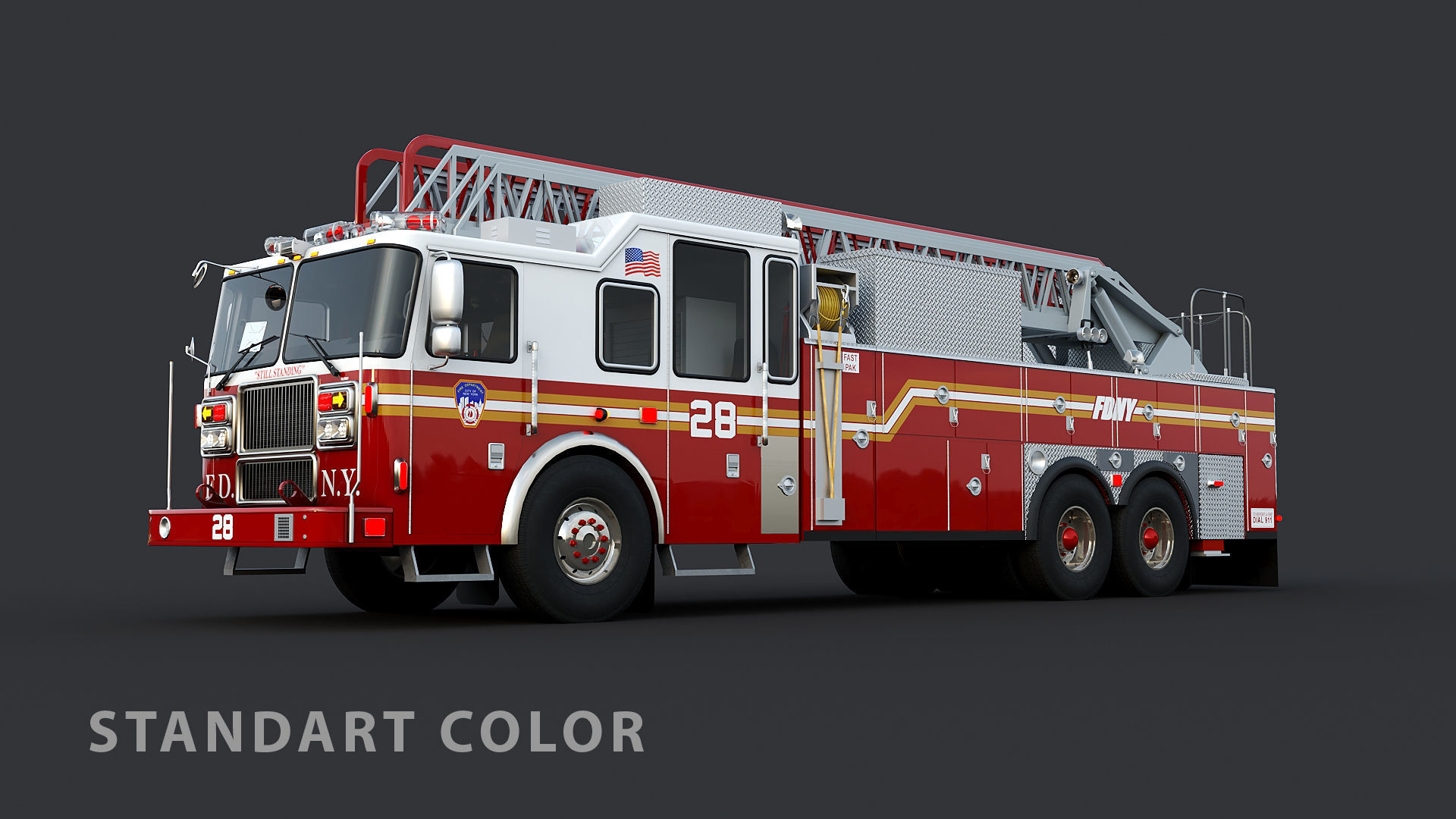 Fire Truck FDNY Ladder with Interior Low-poly 3D model_4