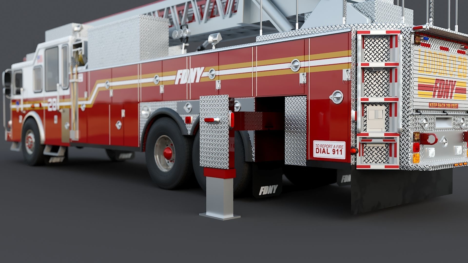 Fire Truck FDNY Ladder with Interior Low-poly 3D model_26