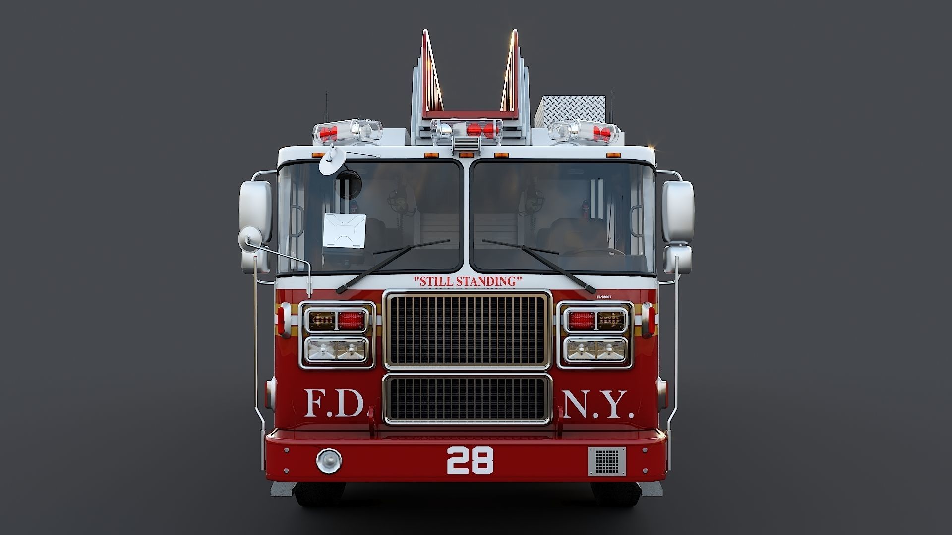 Fire Truck FDNY Ladder with Interior Low-poly 3D model_11