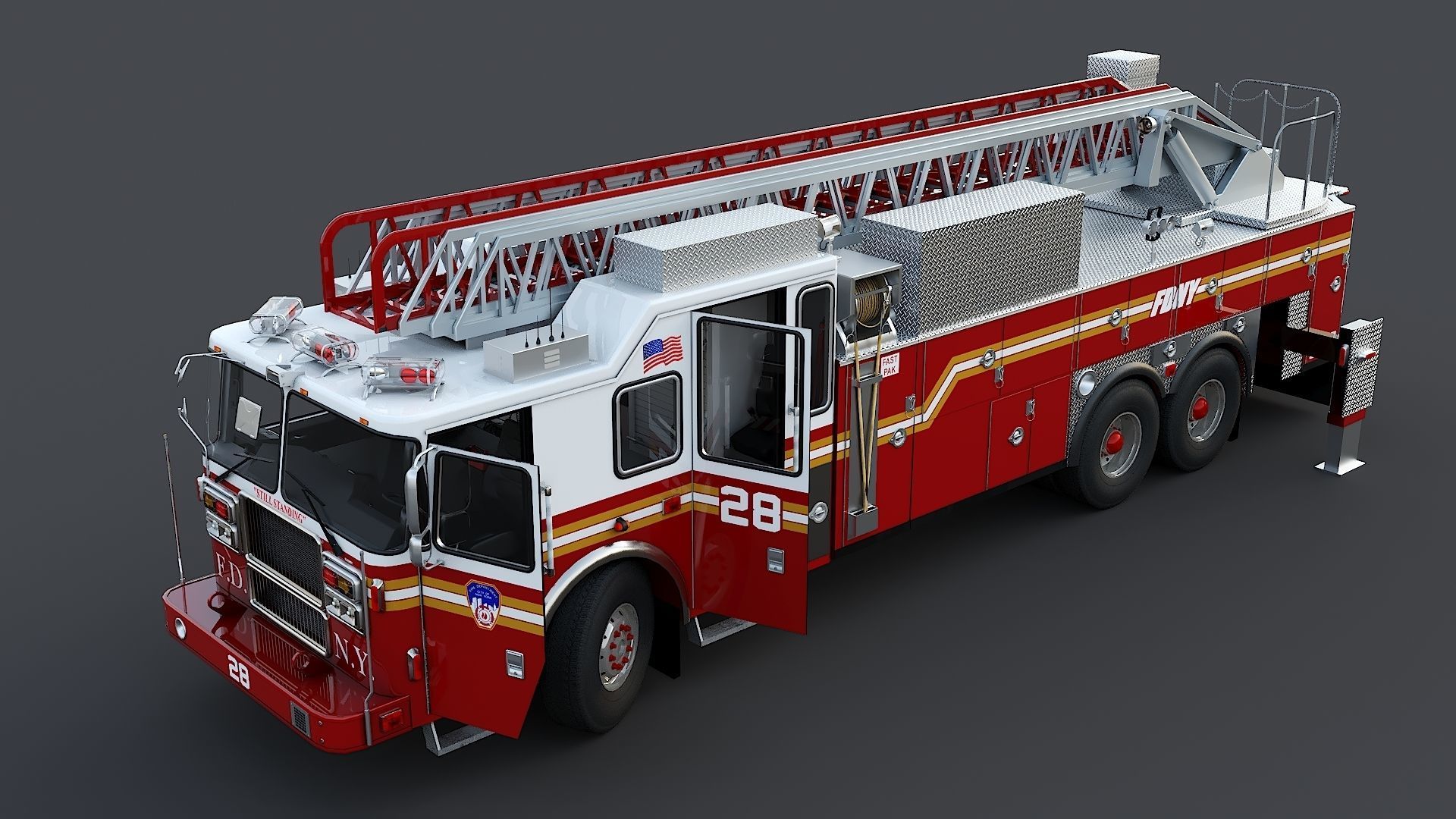 Fire Truck FDNY Ladder with Interior Low-poly 3D model_17