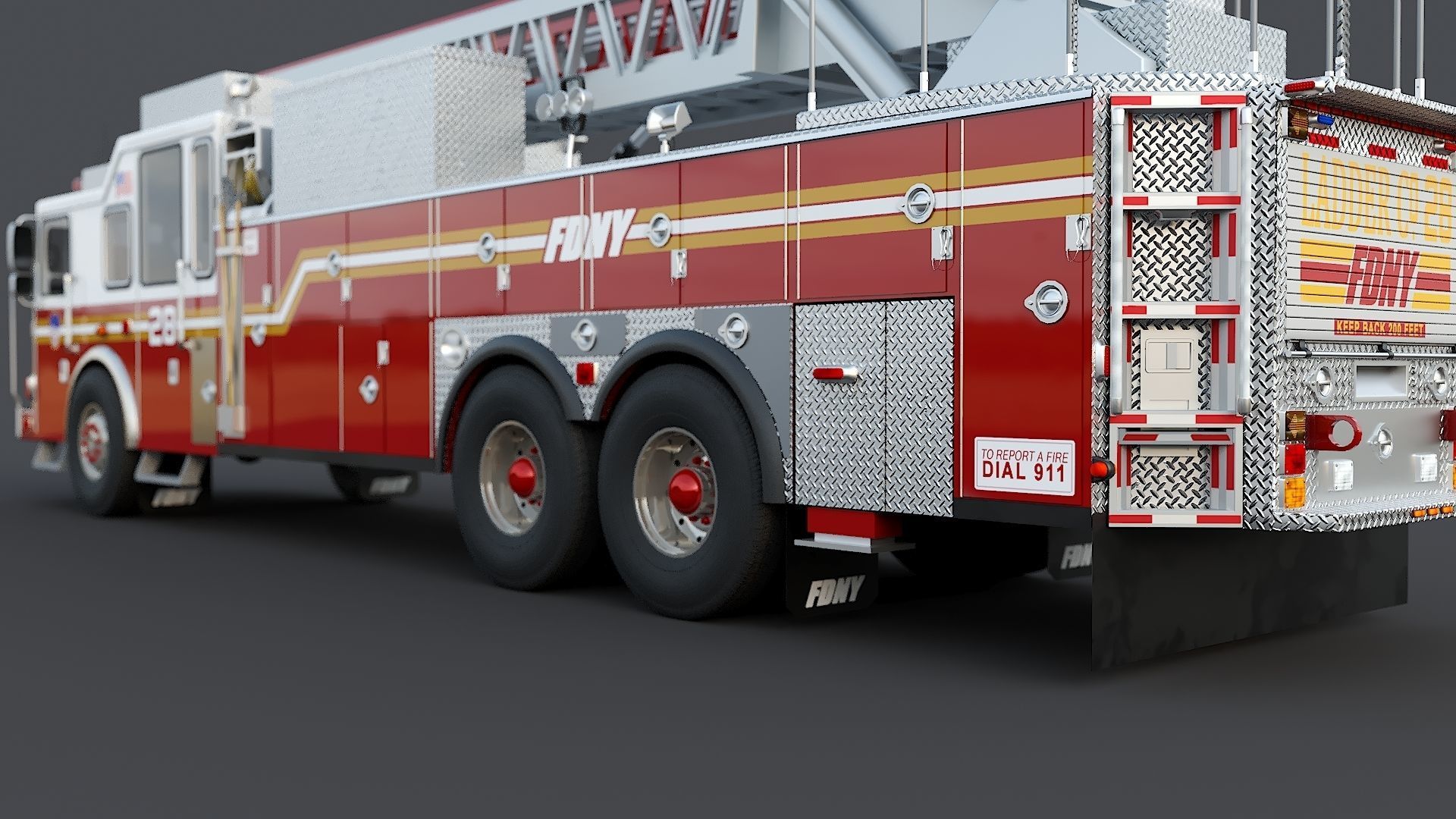 Fire Truck FDNY Ladder with Interior Low-poly 3D model_25