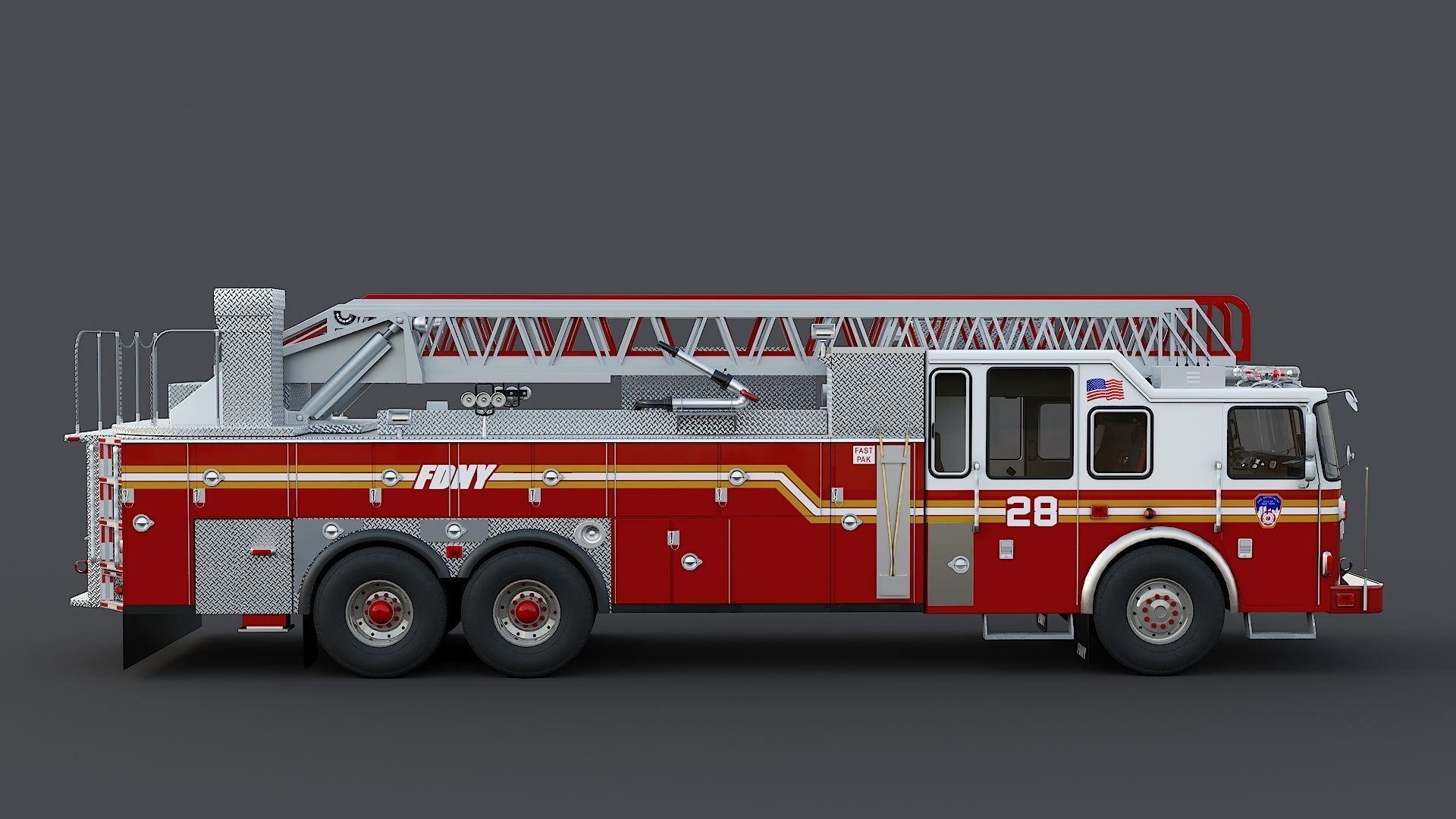 Fire Truck FDNY Ladder with Interior Low-poly 3D model_7