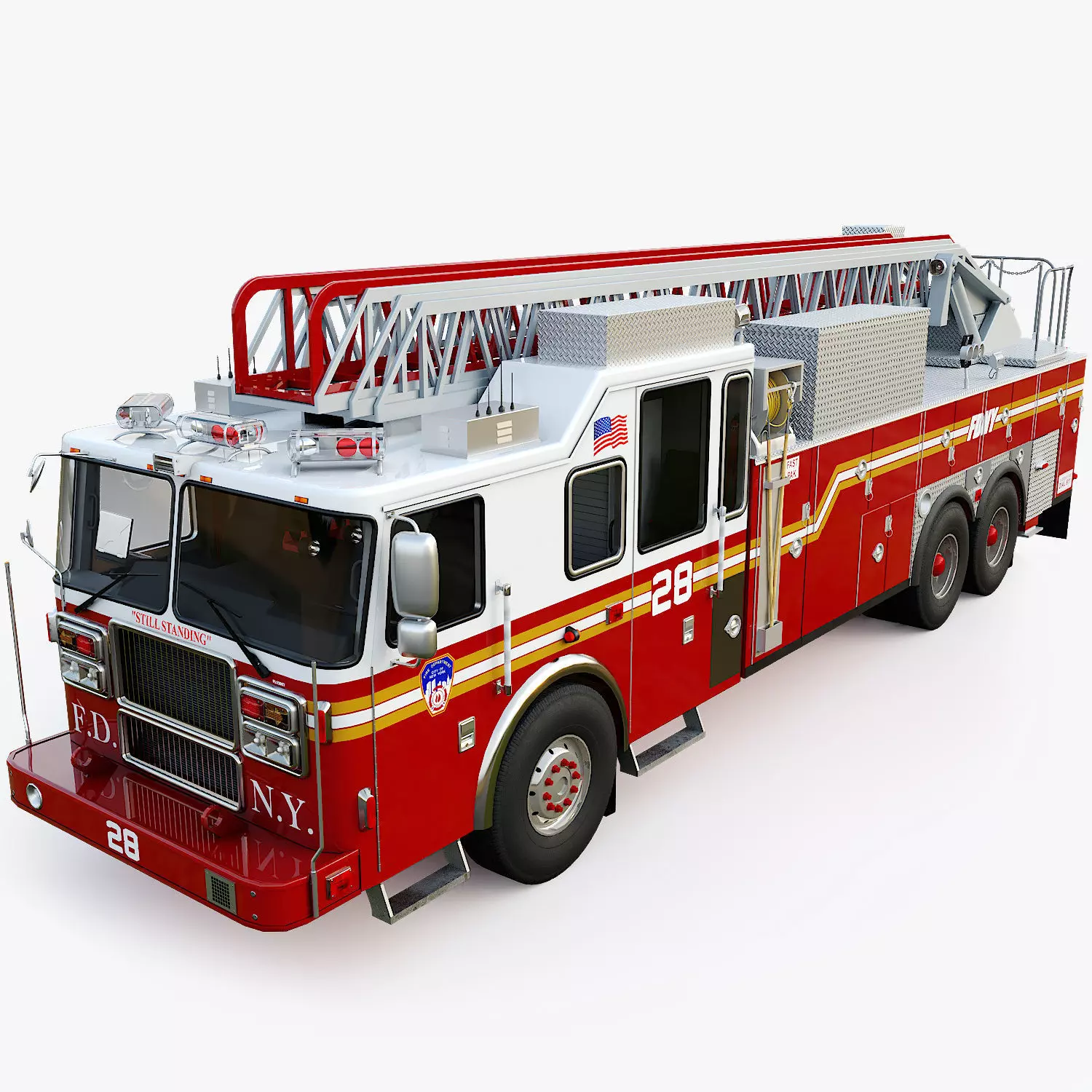 Fire Truck FDNY Ladder with Interior Low-poly 3D model_0