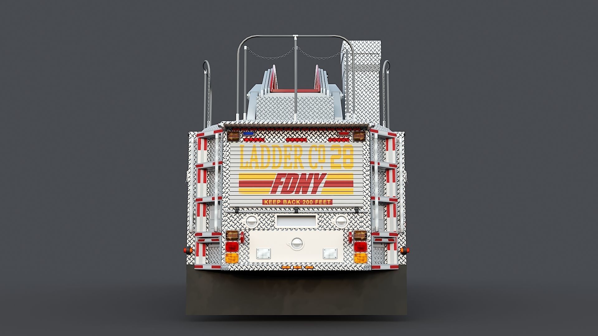 Fire Truck FDNY Ladder with Interior Low-poly 3D model_13