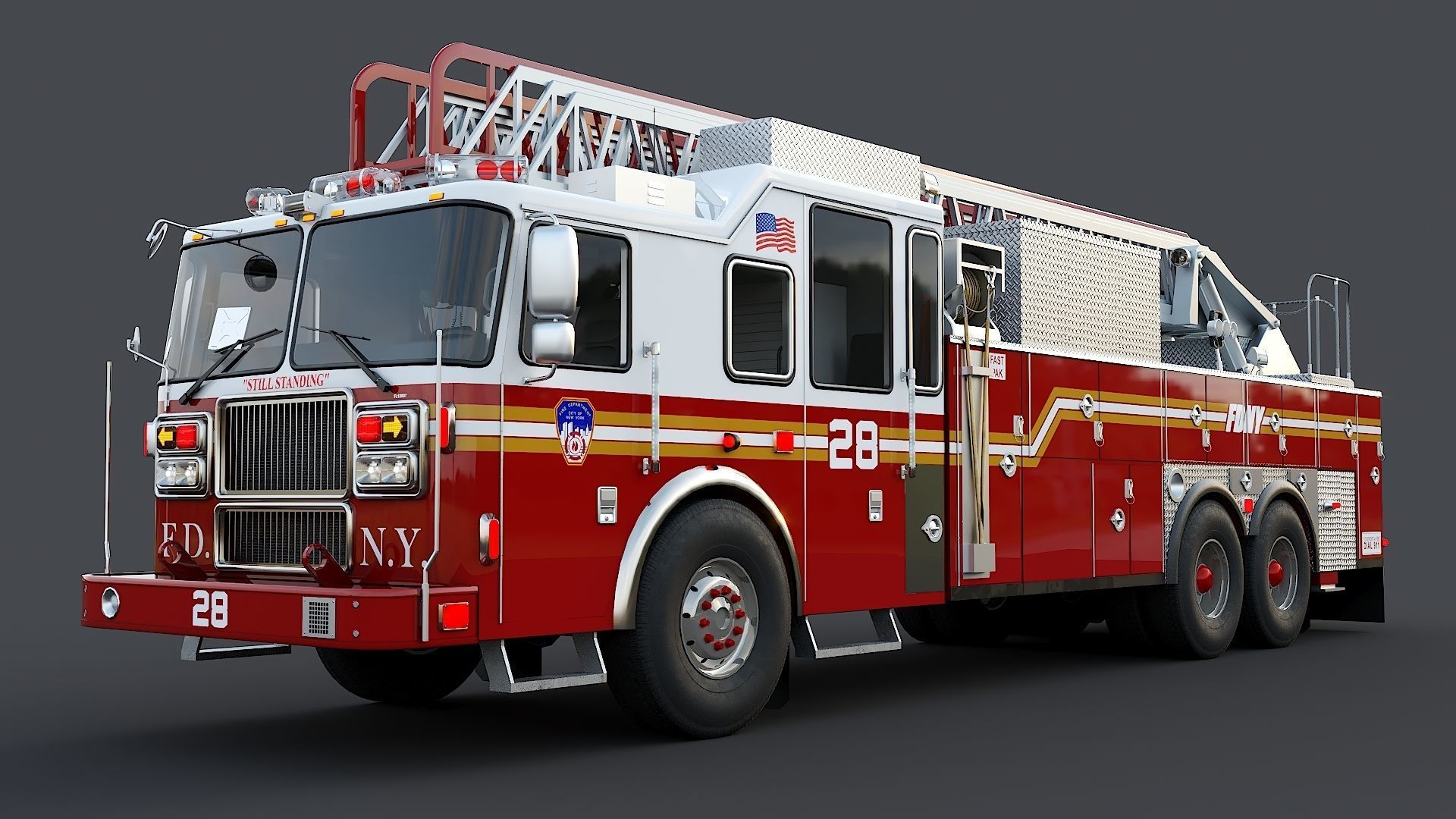 Fire Truck FDNY Ladder with Interior Low-poly 3D model_5