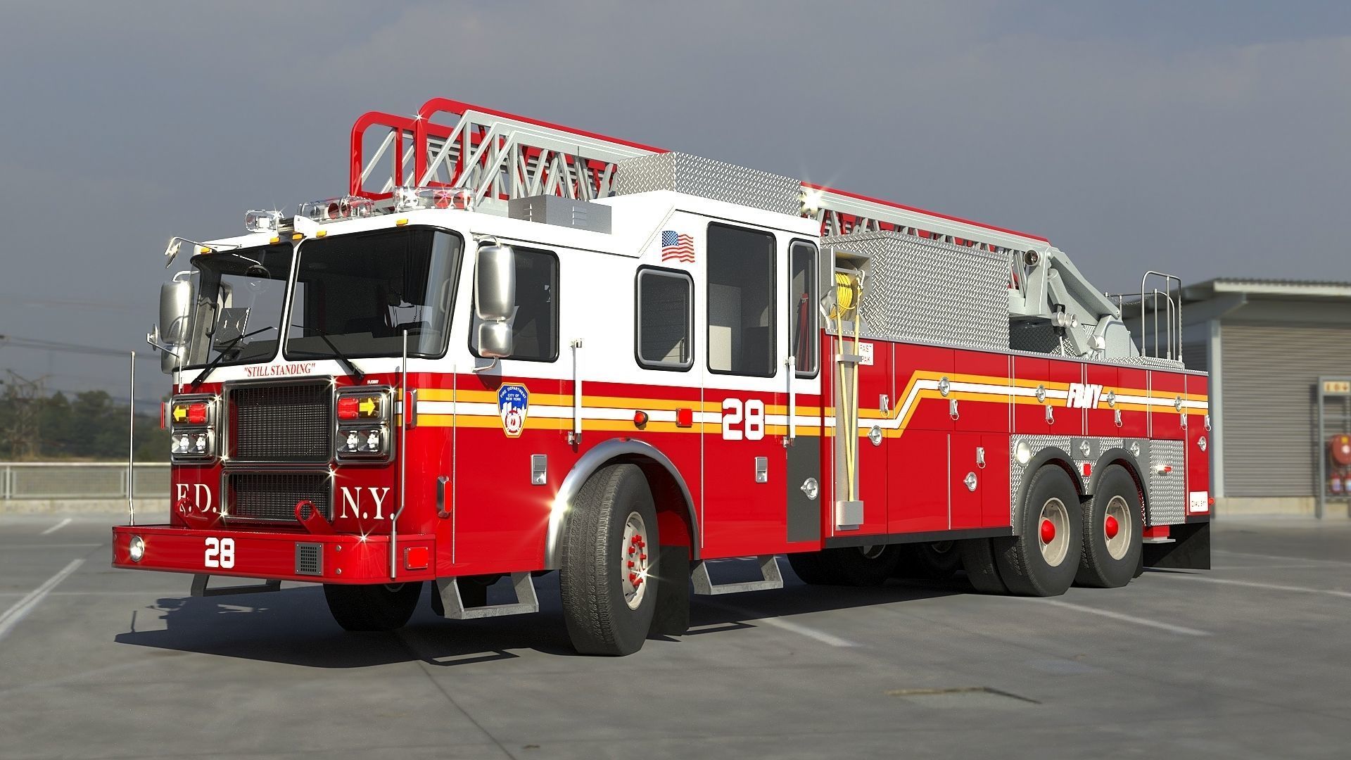 Fire Truck FDNY Ladder with Interior Low-poly 3D model_3