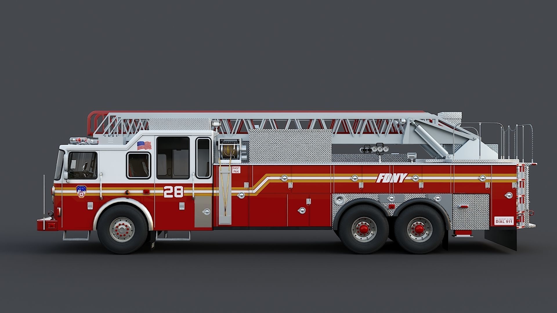 Fire Truck FDNY Ladder with Interior Low-poly 3D model_6