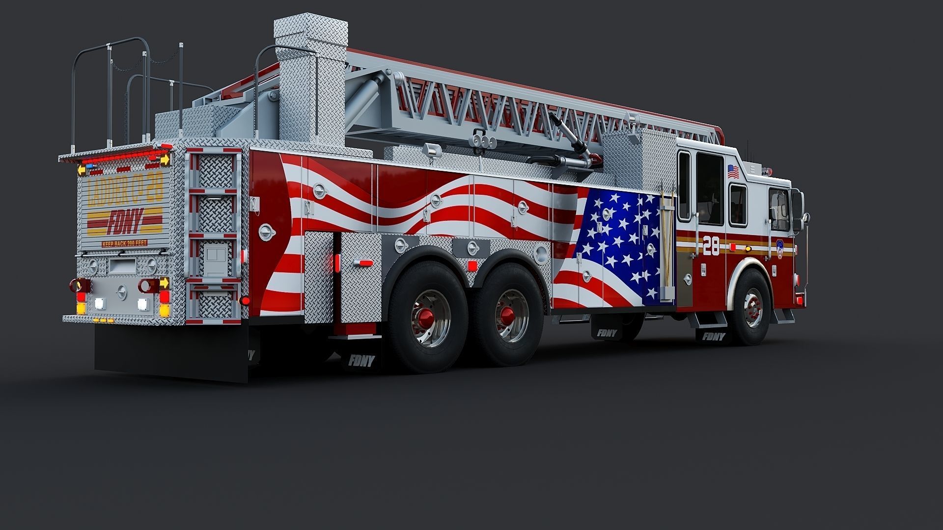 Fire Truck FDNY Ladder with Interior Low-poly 3D model_9