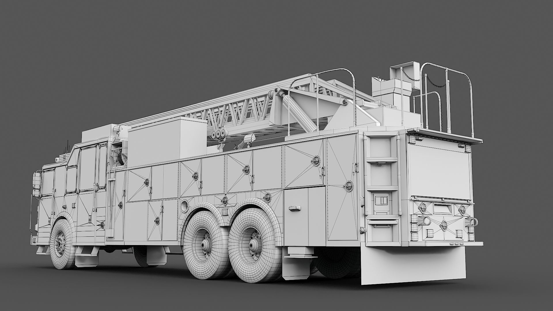 Fire Truck FDNY Ladder with Interior Low-poly 3D model_33