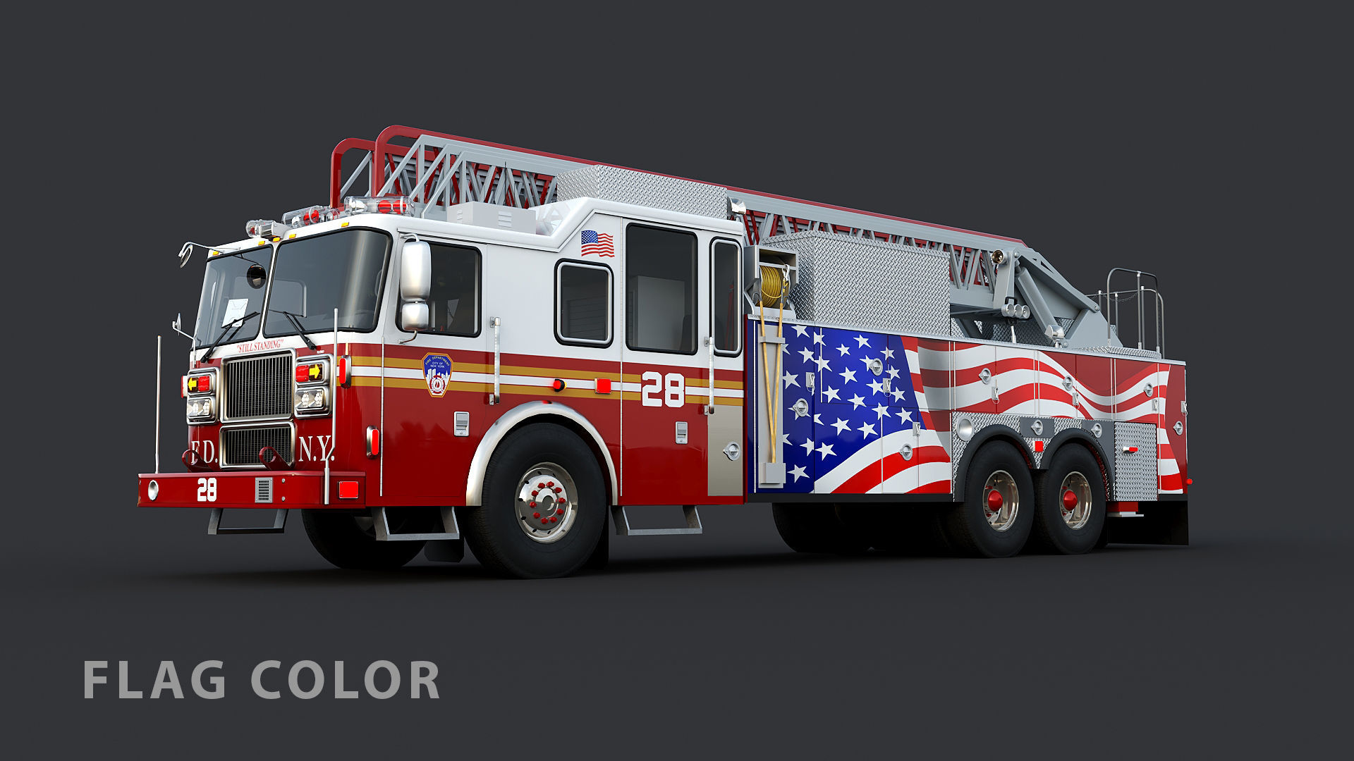 Fire Truck FDNY Ladder with Interior Low-poly 3D model_2