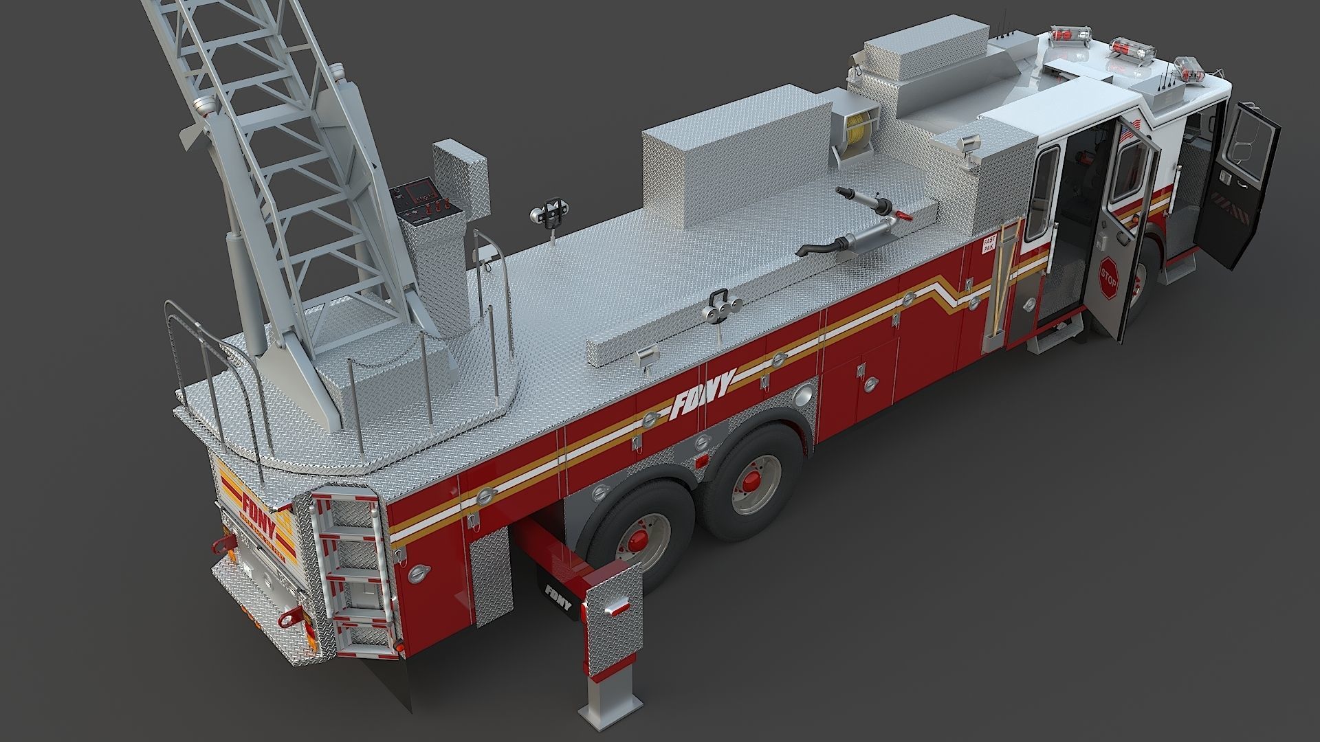 Fire Truck FDNY Ladder with Interior Low-poly 3D model_28