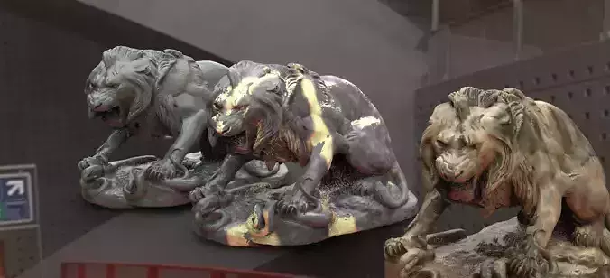 Lion statue With 3 Different Textures