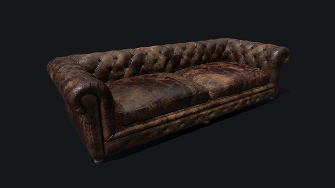 Old Dirty Chesterfield Sofa - Game Ready Asset Low-poly 3D model
