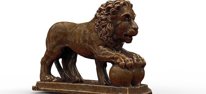 Lion statue With Orb 3D model
