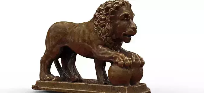Lion statue With Orb 3D model