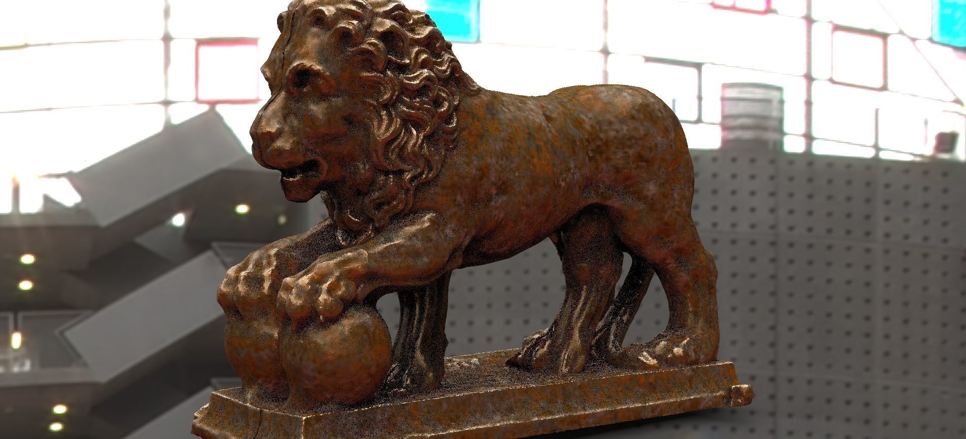 Lions Statues together back to back 3D model_1
