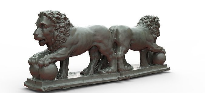 Lions Statues together back to back 3D model