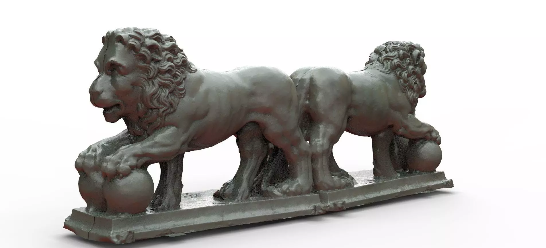 Lions Statues together back to back 3D model_0
