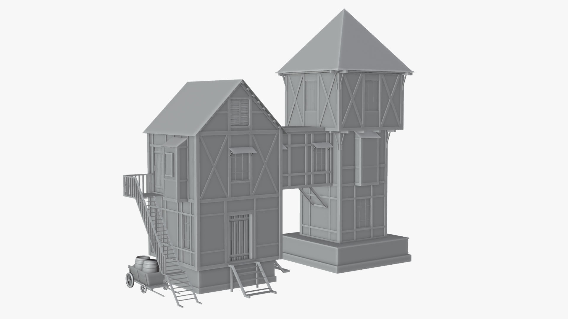 Game Ready Medieval house Low-poly 3D model_18