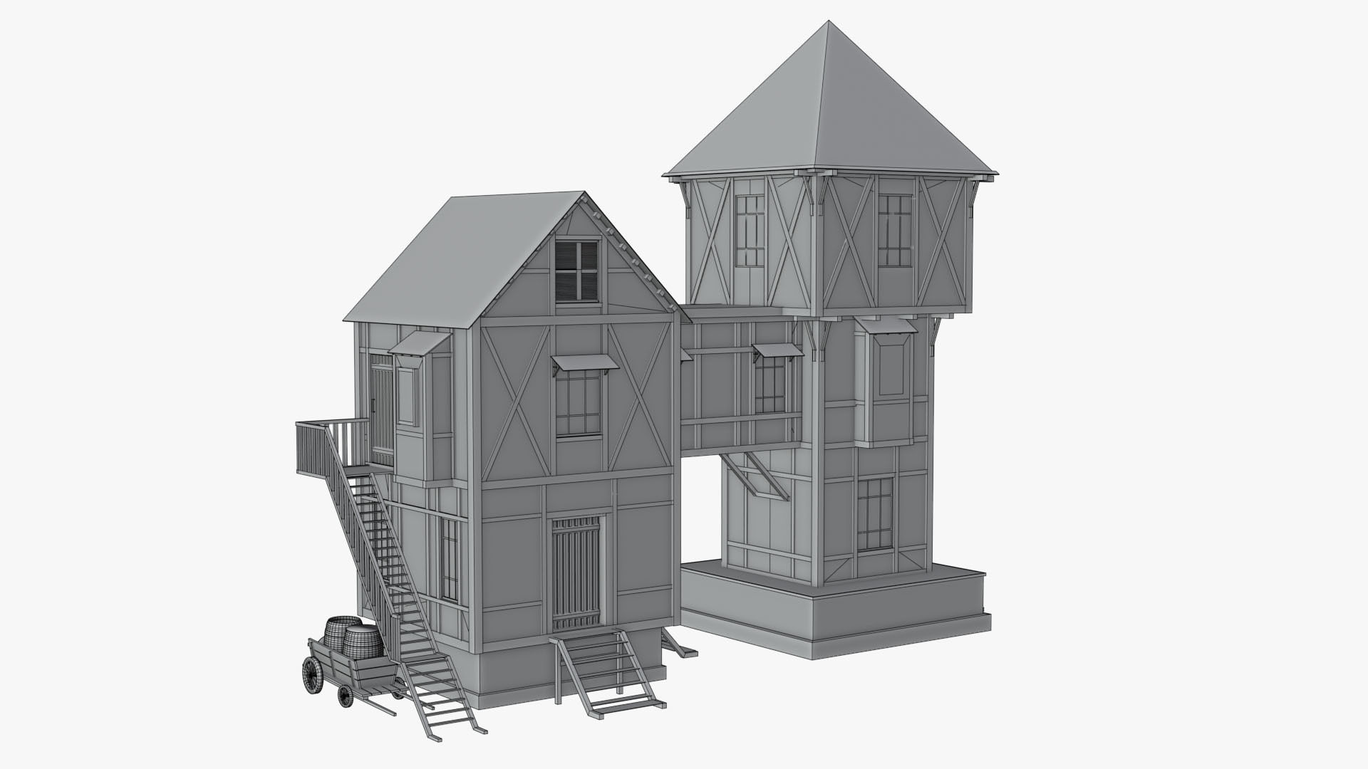 Game Ready Medieval house Low-poly 3D model_21