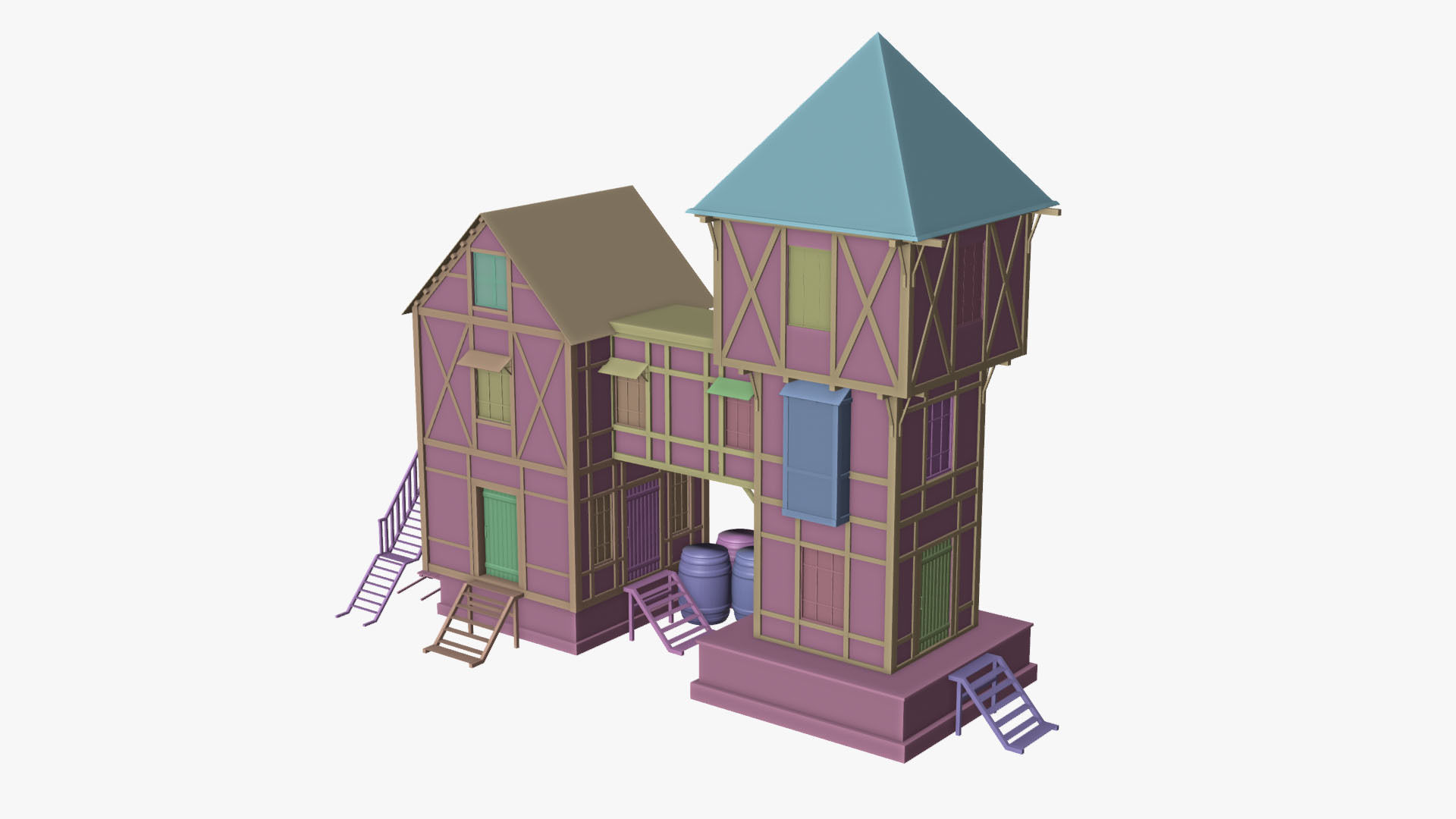 Game Ready Medieval house Low-poly 3D model_19