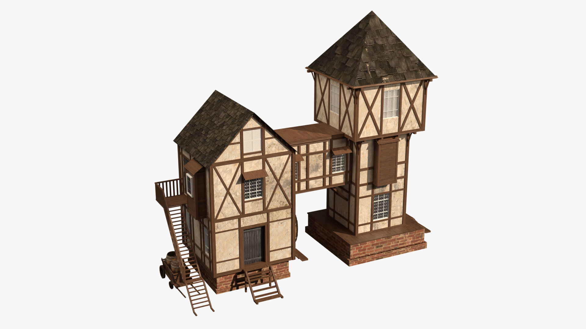 Game Ready Medieval house Low-poly 3D model_2