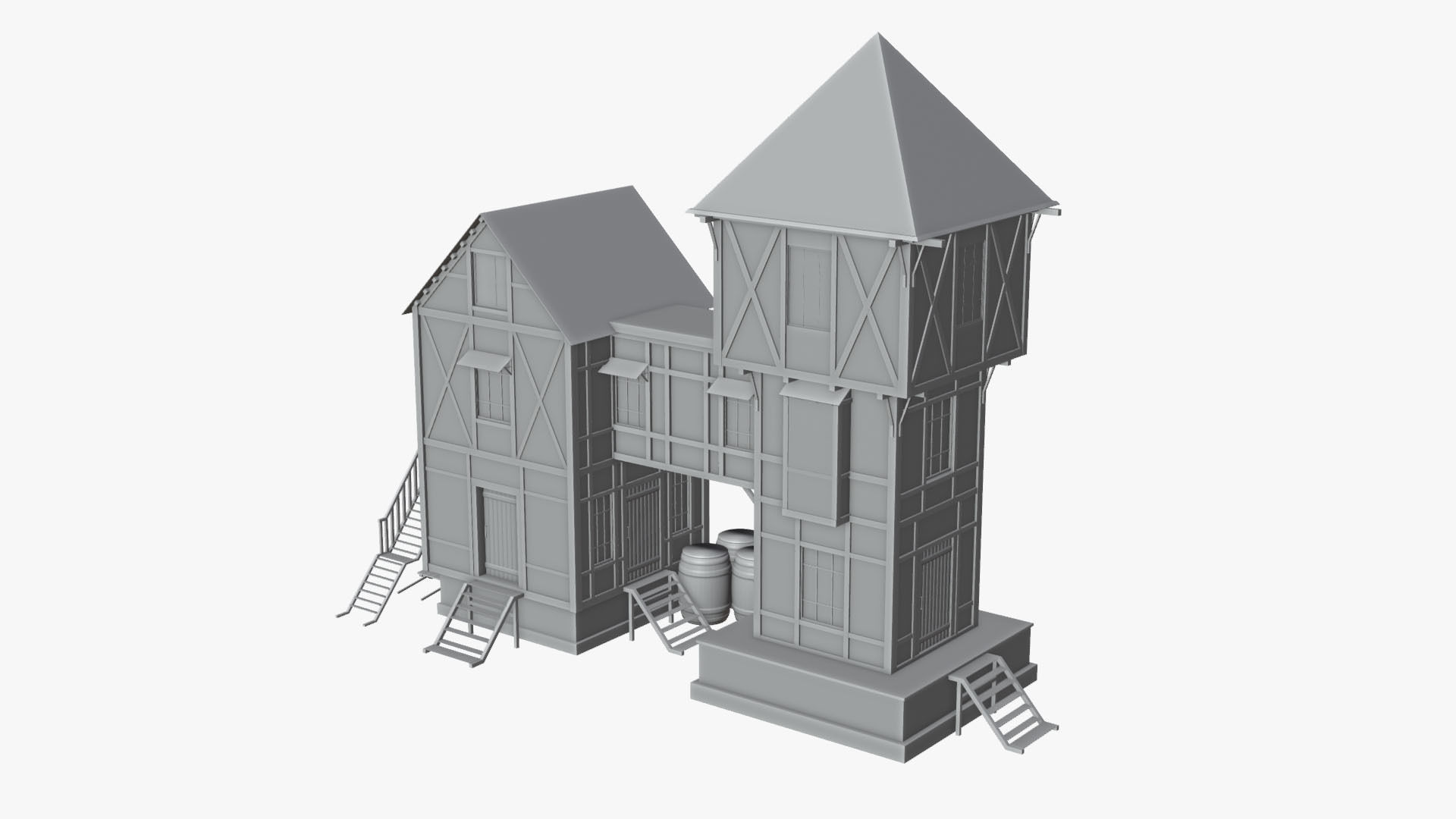 Game Ready Medieval house Low-poly 3D model_20