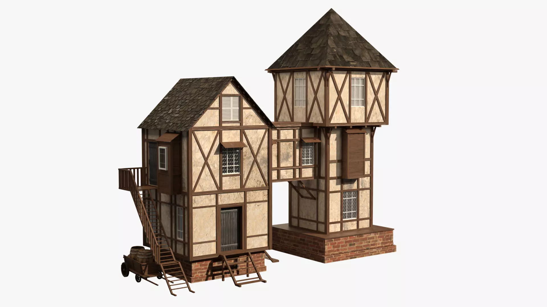 Game Ready Medieval house Low-poly 3D model_0