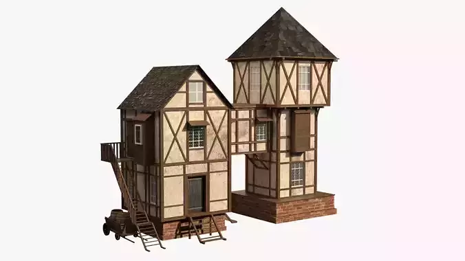 Game Ready  Medieval house Low-poly 3D model