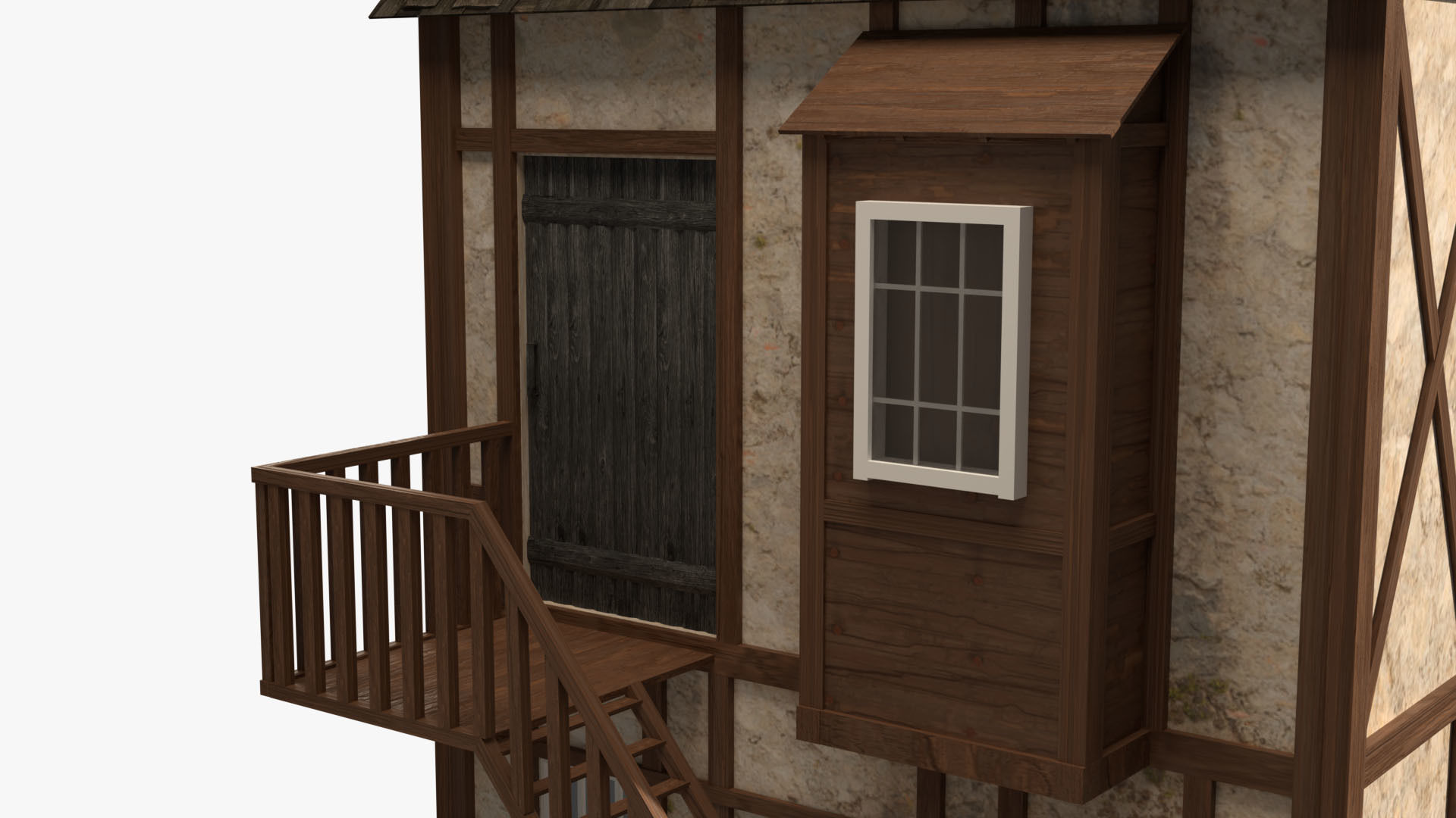 Game Ready Medieval house Low-poly 3D model_8