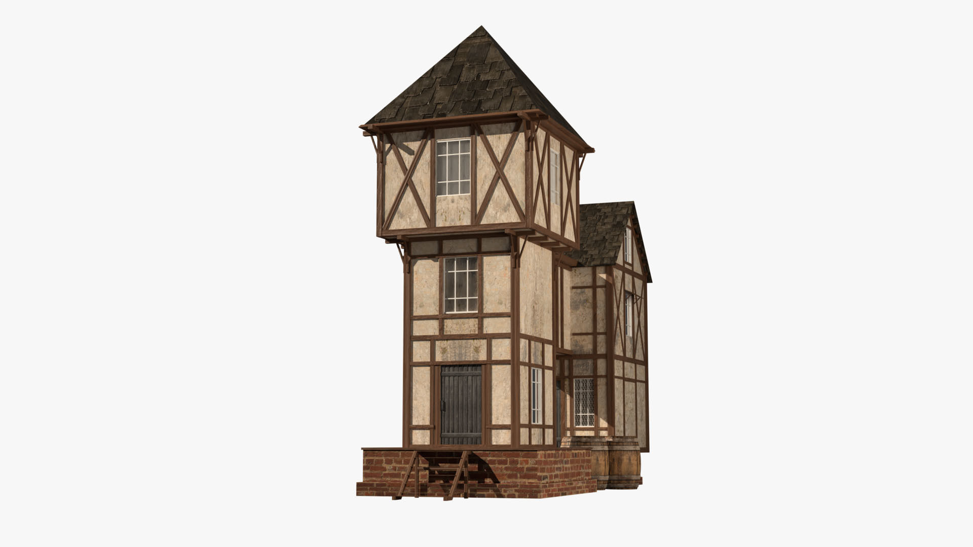 Game Ready Medieval house Low-poly 3D model_3