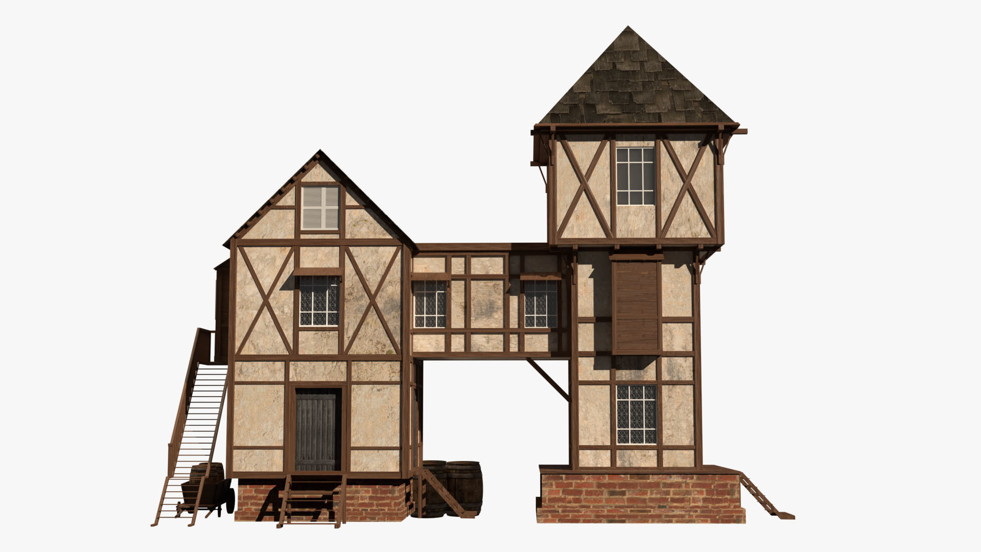 Game Ready Medieval house Low-poly 3D model_4