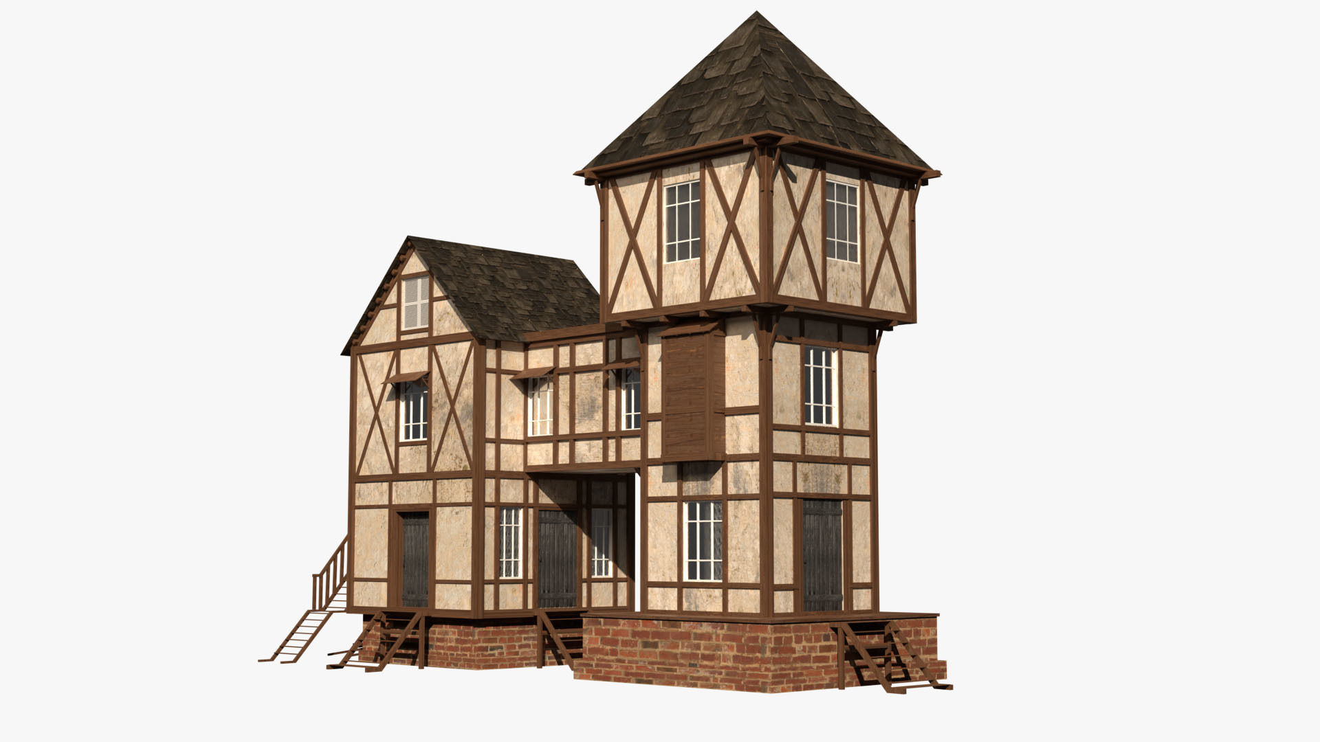 Game Ready Medieval house Low-poly 3D model_5
