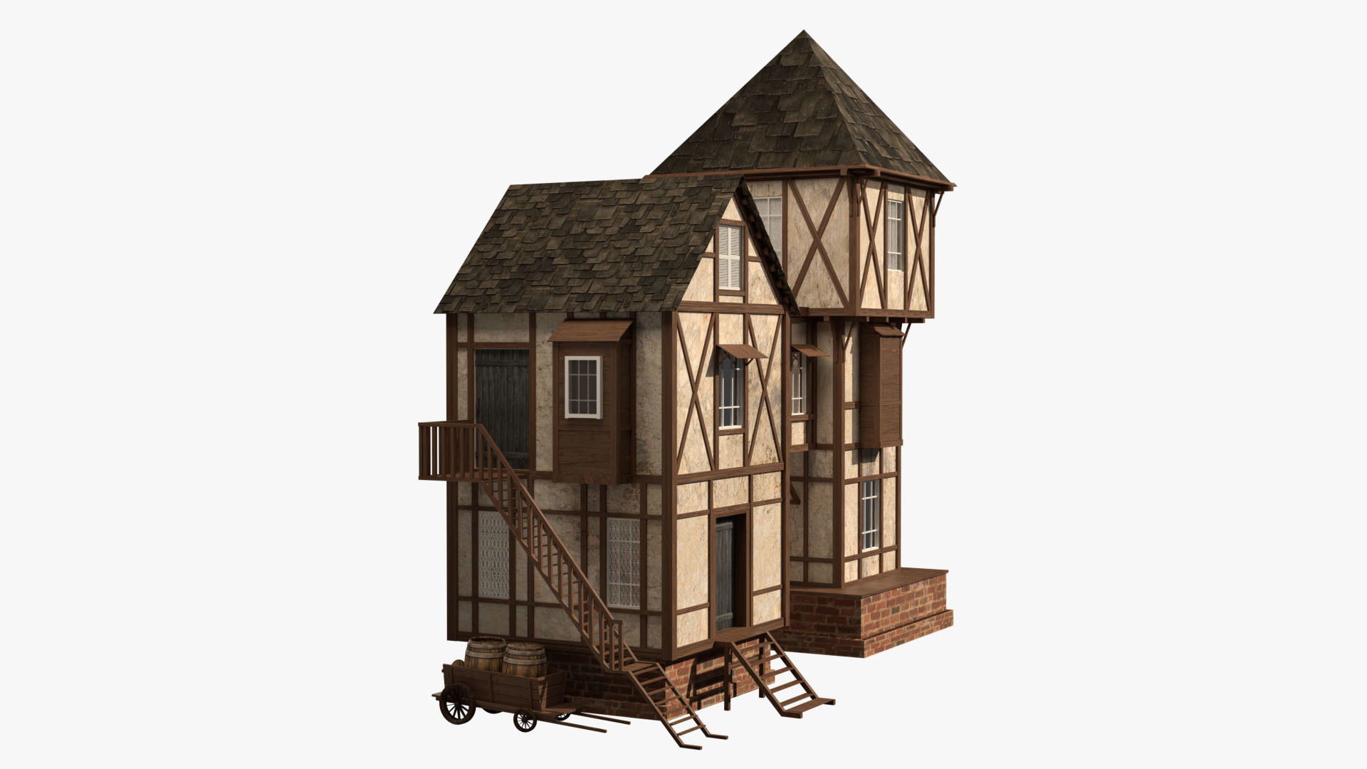 Game Ready Medieval house Low-poly 3D model_1
