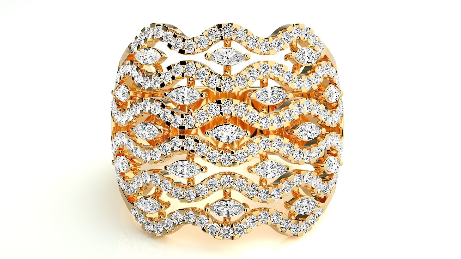 Diamond Cluster Cocktail ring 3dm stl renders details 3D print model_7