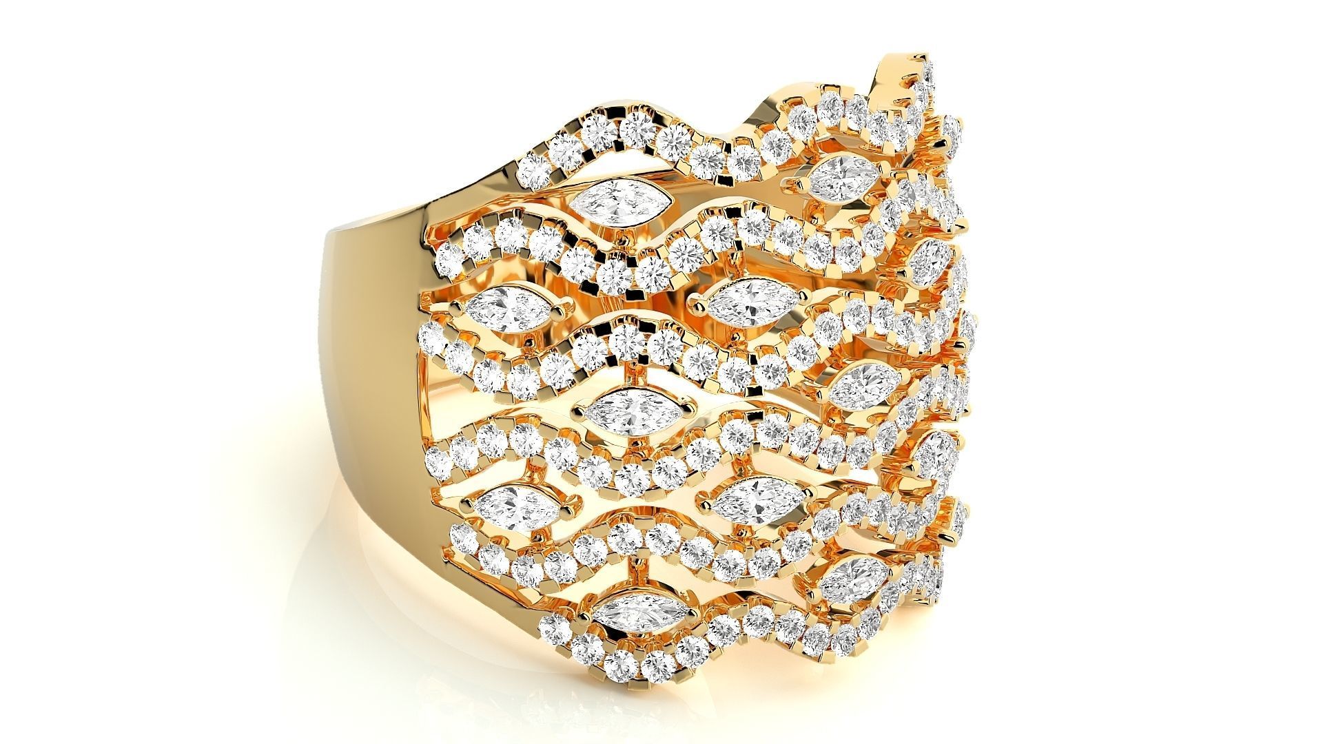 Diamond Cluster Cocktail ring 3dm stl renders details 3D print model_8