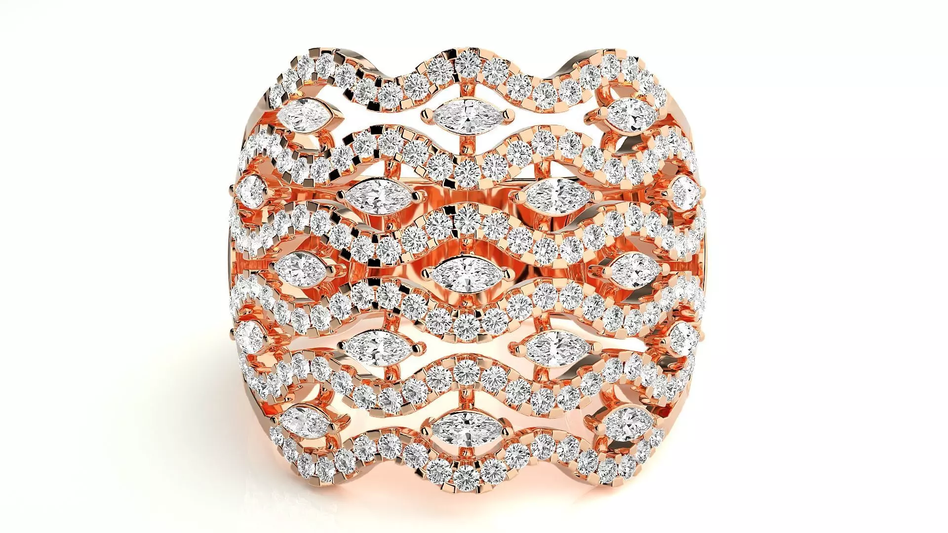 Diamond Cluster Cocktail ring 3dm stl renders details 3D print model_0