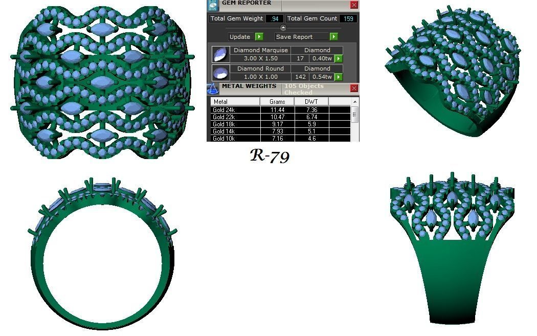 Diamond Cluster Cocktail ring 3dm stl renders details 3D print model_2
