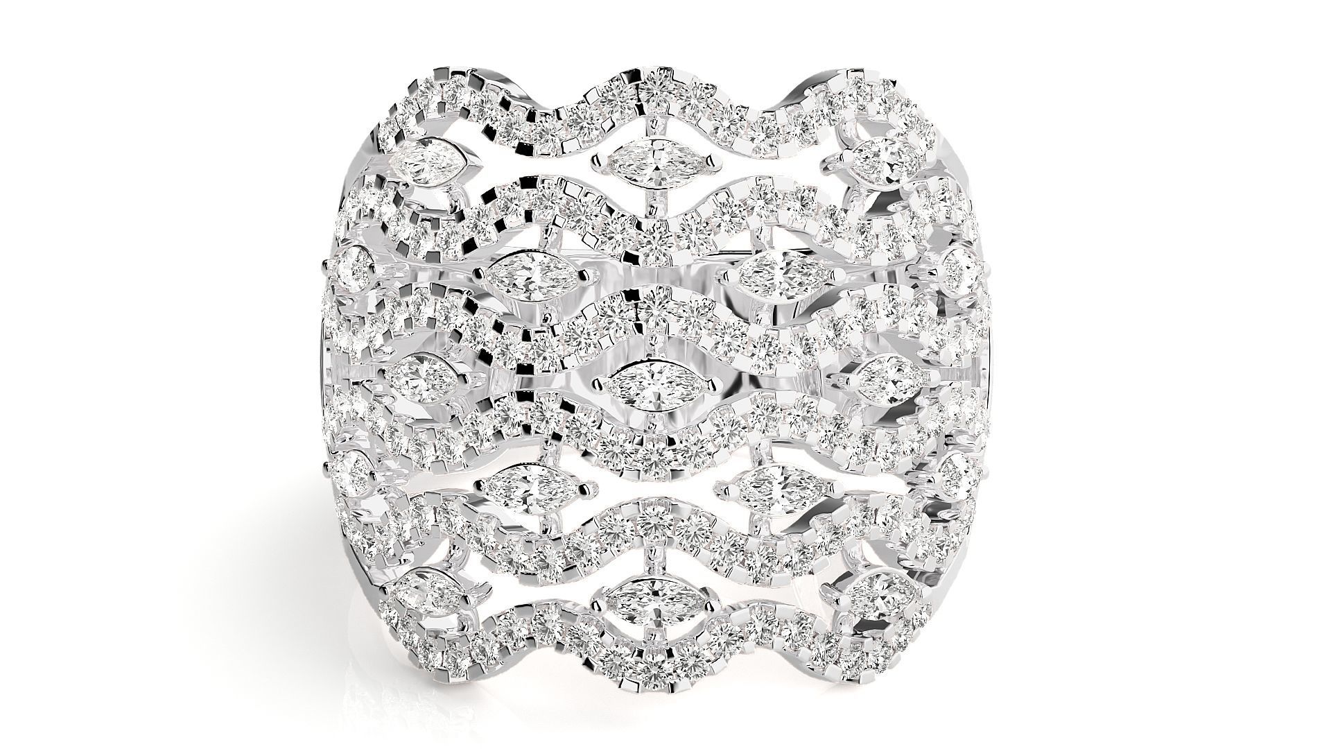 Diamond Cluster Cocktail ring 3dm stl renders details 3D print model_4