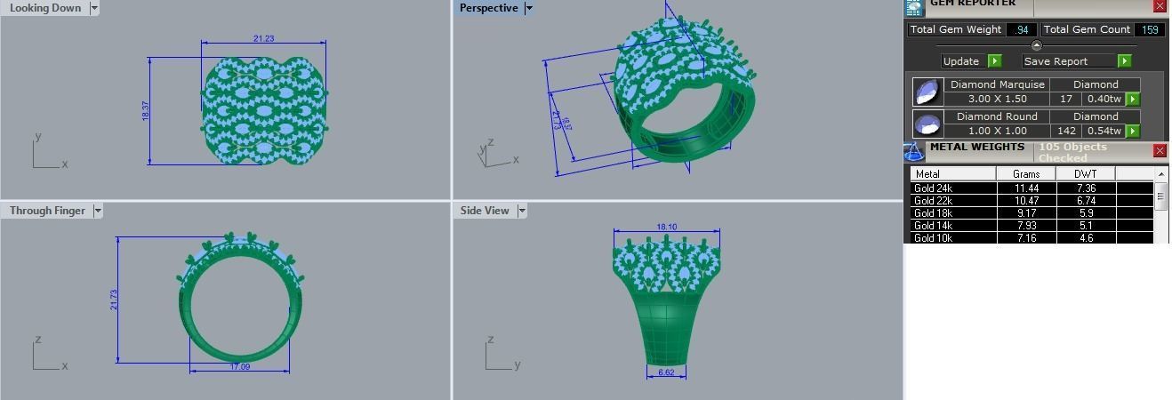 Diamond Cluster Cocktail ring 3dm stl renders details 3D print model_10