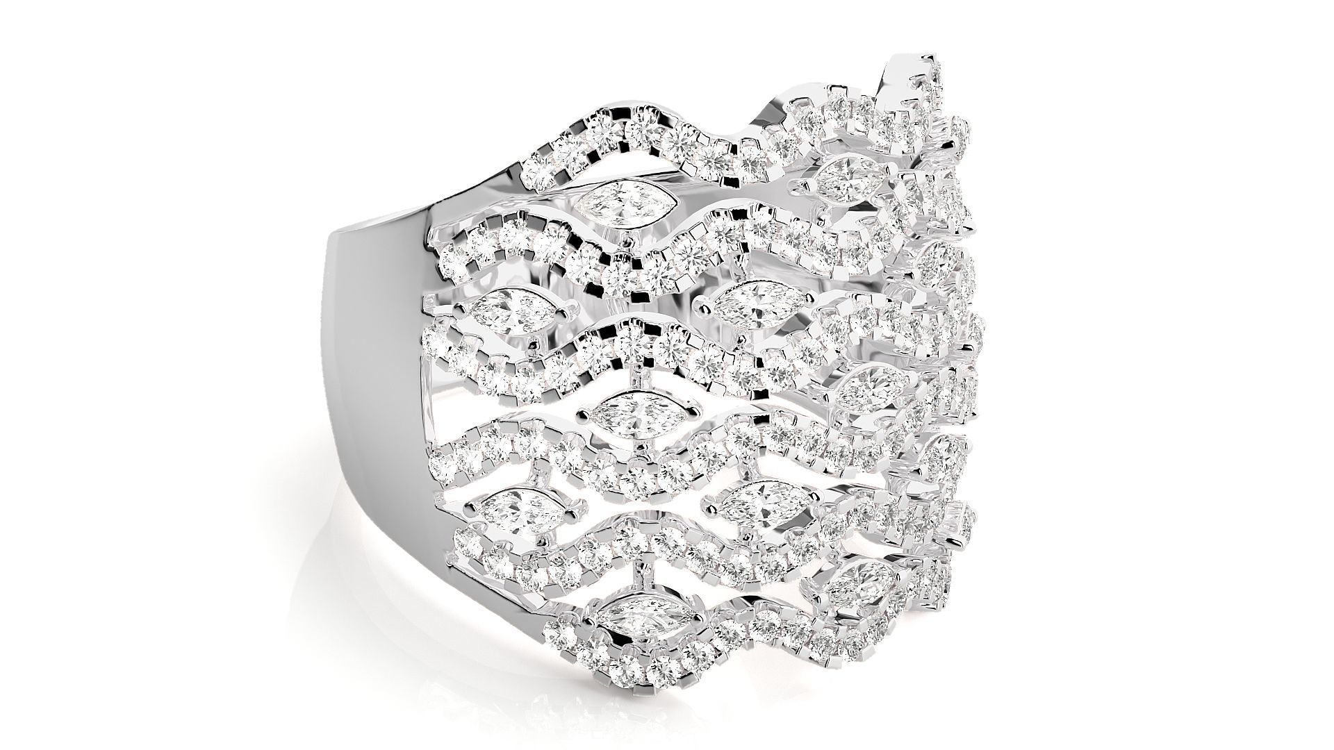 Diamond Cluster Cocktail ring 3dm stl renders details 3D print model_5