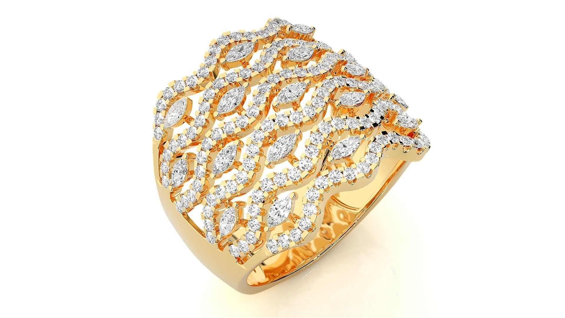Diamond Cluster Cocktail ring 3dm stl renders details 3D print model_9