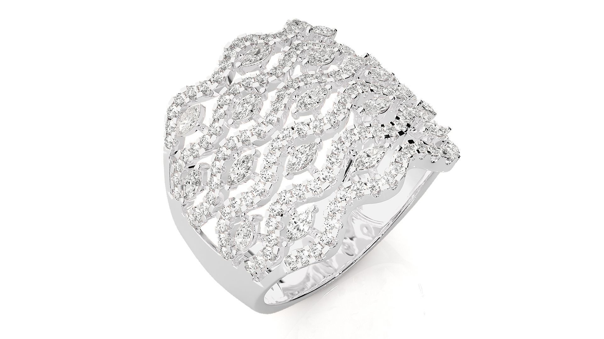Diamond Cluster Cocktail ring 3dm stl renders details 3D print model_6