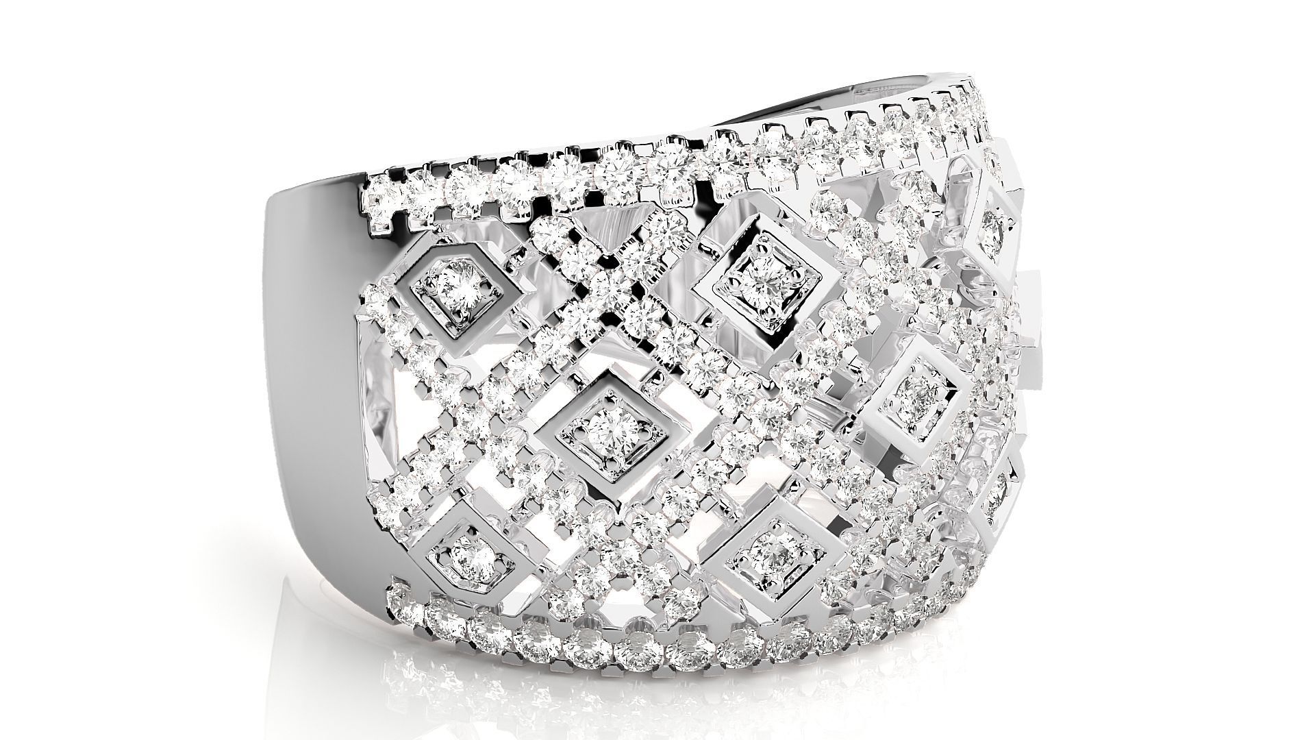 Diamond Cluster Cocktail ring 3dm stl renders details 3D print model_6